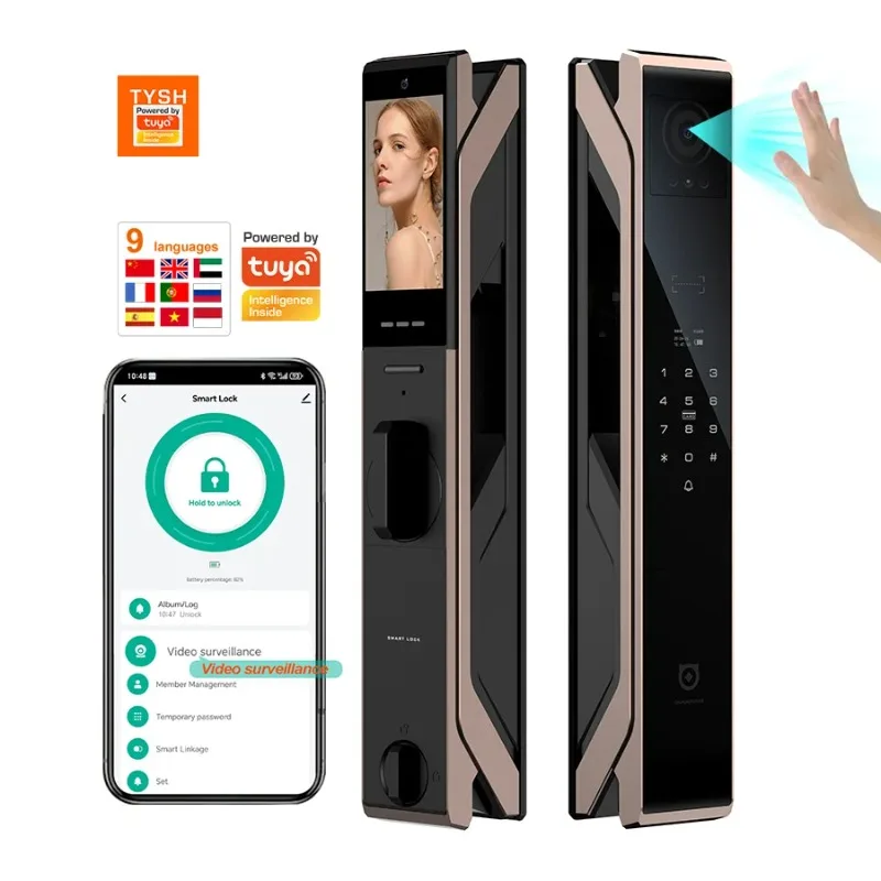 

TYSH Biometric Fingerprint Smart Lock Palm Vein Face Recognition Ai Tuya Wifi Unlock Digital Door Lock Password Lock With Camera