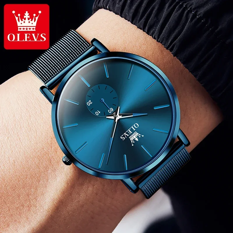 OLEVS  Ultra thin Dial Men's Watches Stainless steel Mesh Strap Waterproof Luminous TOP Brand Casual Quartz Watch for Men 9954