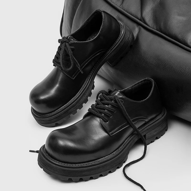 

Men's Derby Thick soled Leather Shoes Minimalist British casual style Party Business Office High quality shoes Black Versatile