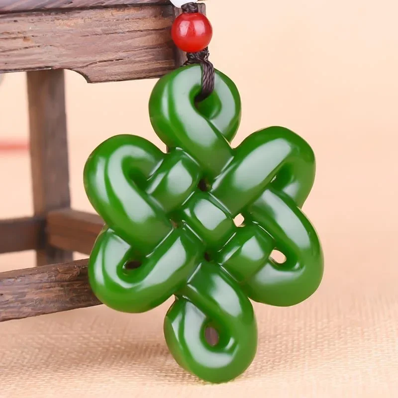 Chiński zielony jadeitowy węzeł Hollow-out wisiorek naszyjnik z amuletem biżuteria modne dodatki ręcznie rzeźbione kobieta prezenty przynoszące szczęście Amulet — zdjęcie 3