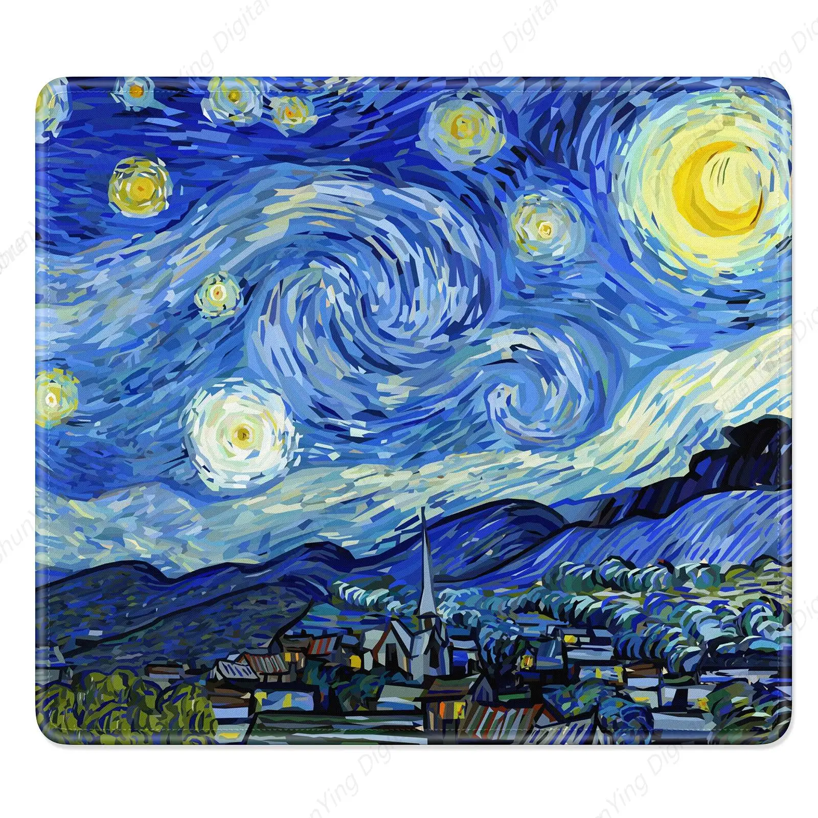 แผ่นรองเมาส์คอมพิวเตอร์ลาย Starry Night Art แผ่นรองเมาส์ยางกันลื่นพร้อมขอบเย็บเหมาะสําหรับแล็ปท็อปสํานักงานเกม