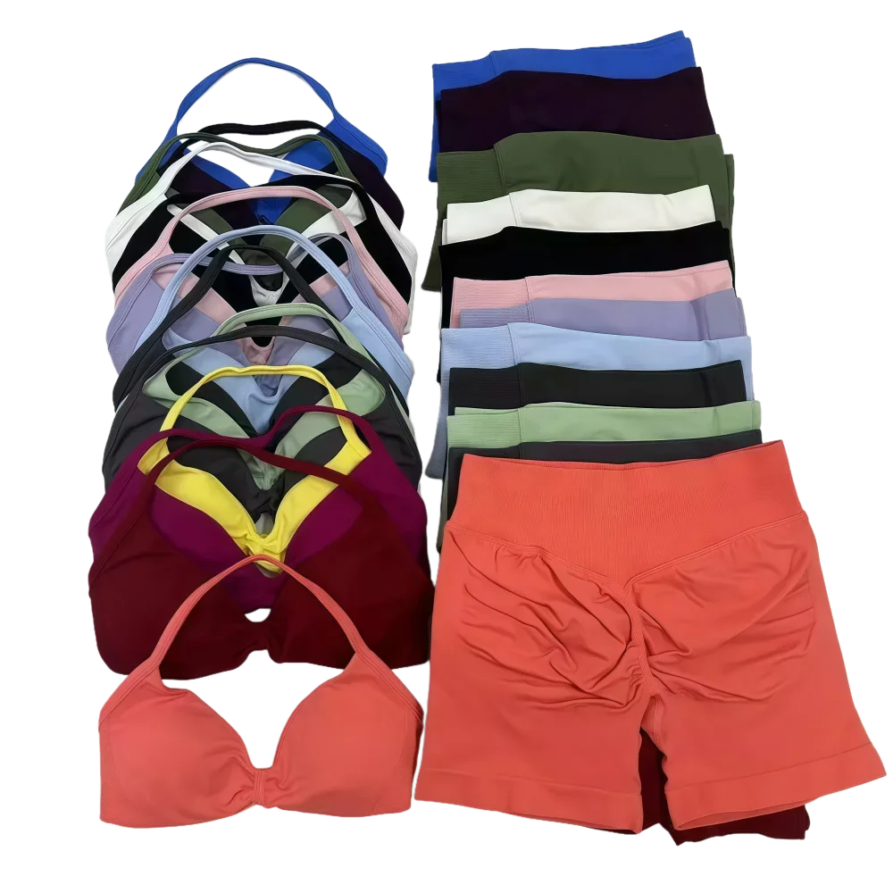 Novo 2 pçs yoga terno de fitness feminino sem costura rendas sutiã de yoga superior cintura alta treino scratch shorts terno esportivo terno de fitness