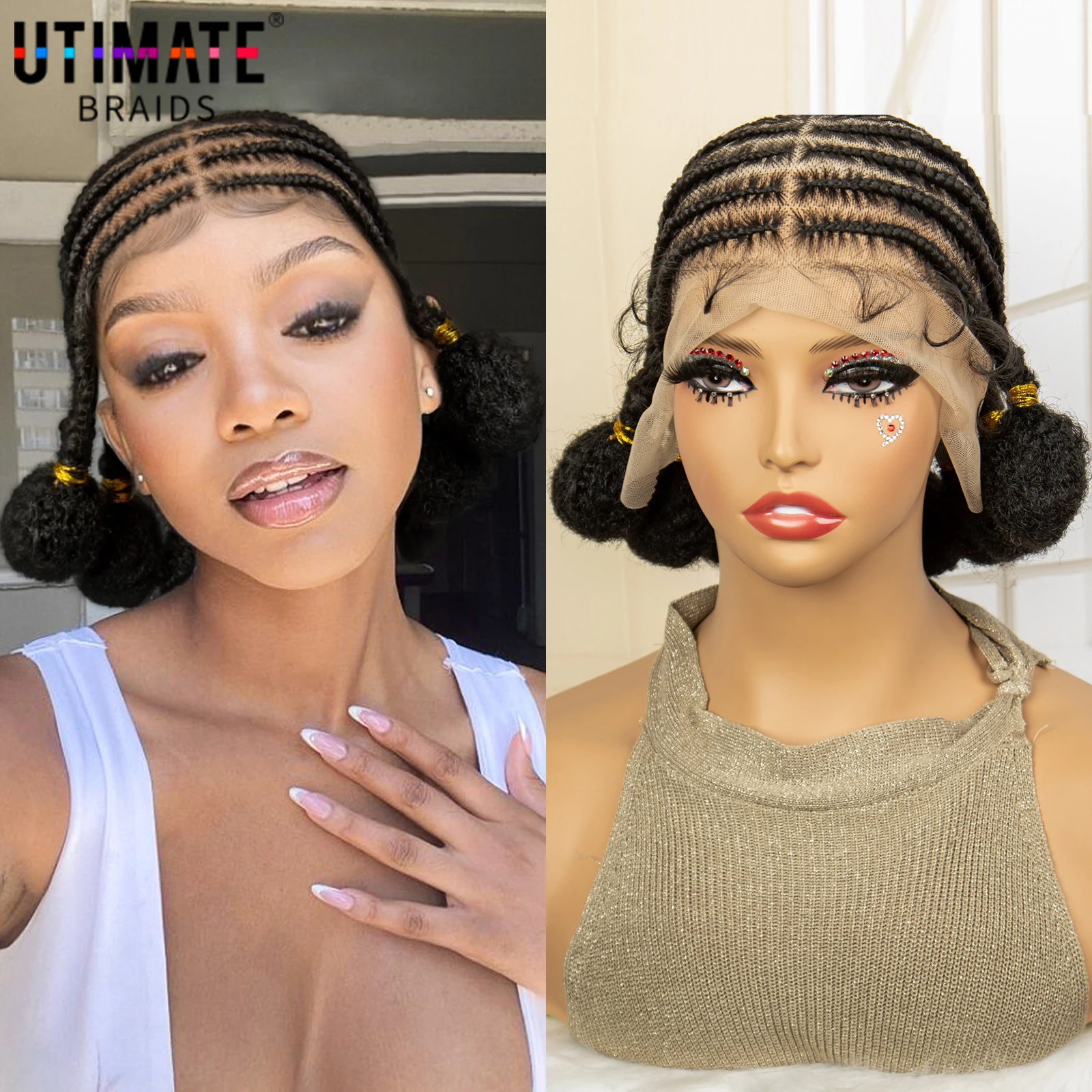 Synthetic Full Lace Bantu African Knotless Box Braids Wig Lightweight Lace Frontal Braiding Wig Cornrow Braided Wigs for Women