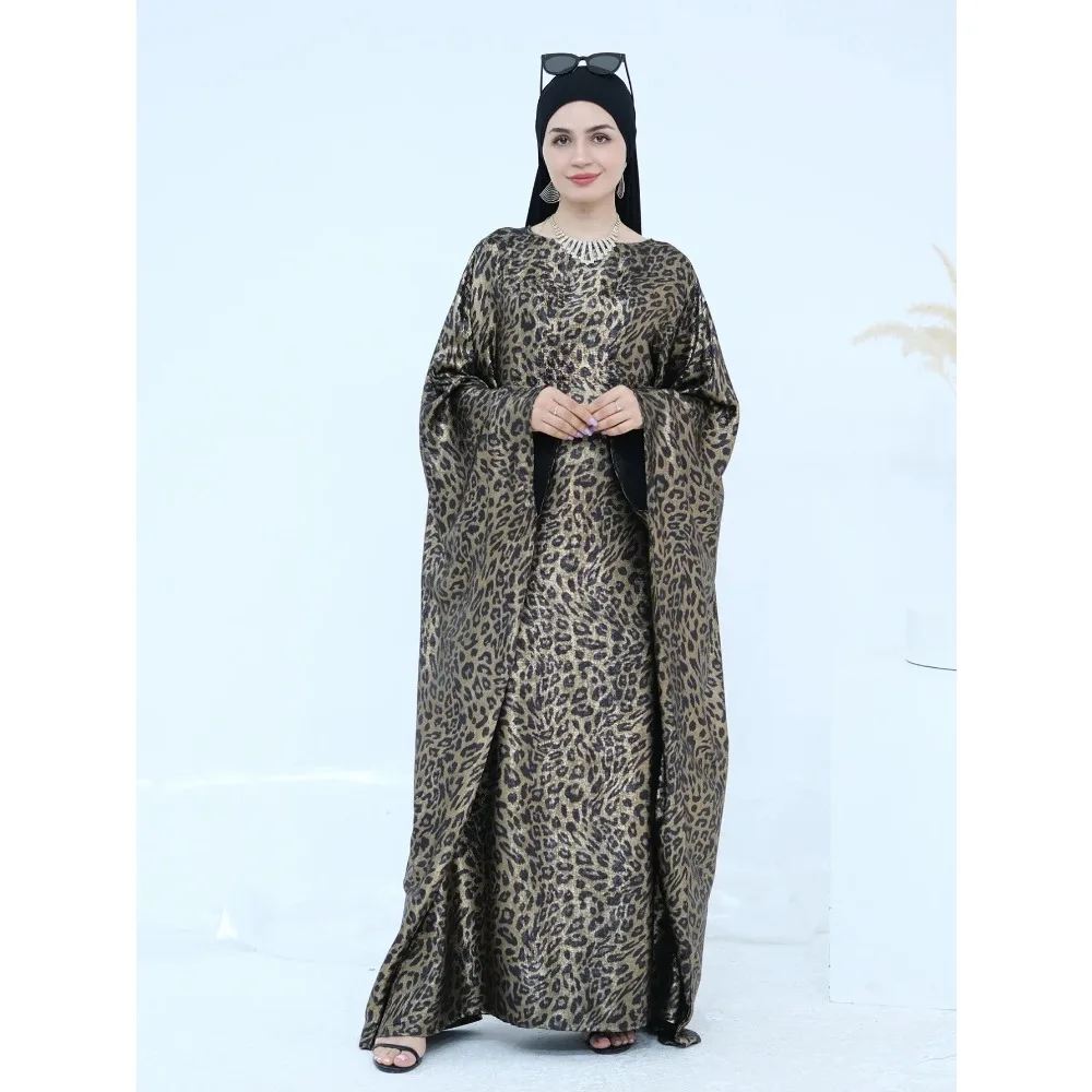 

African Dresses for Women Leopard Print Kaftan Loose Boubou Robe Africa Traditional Vestidos Abaya Gown Long Dress Loose Fit
