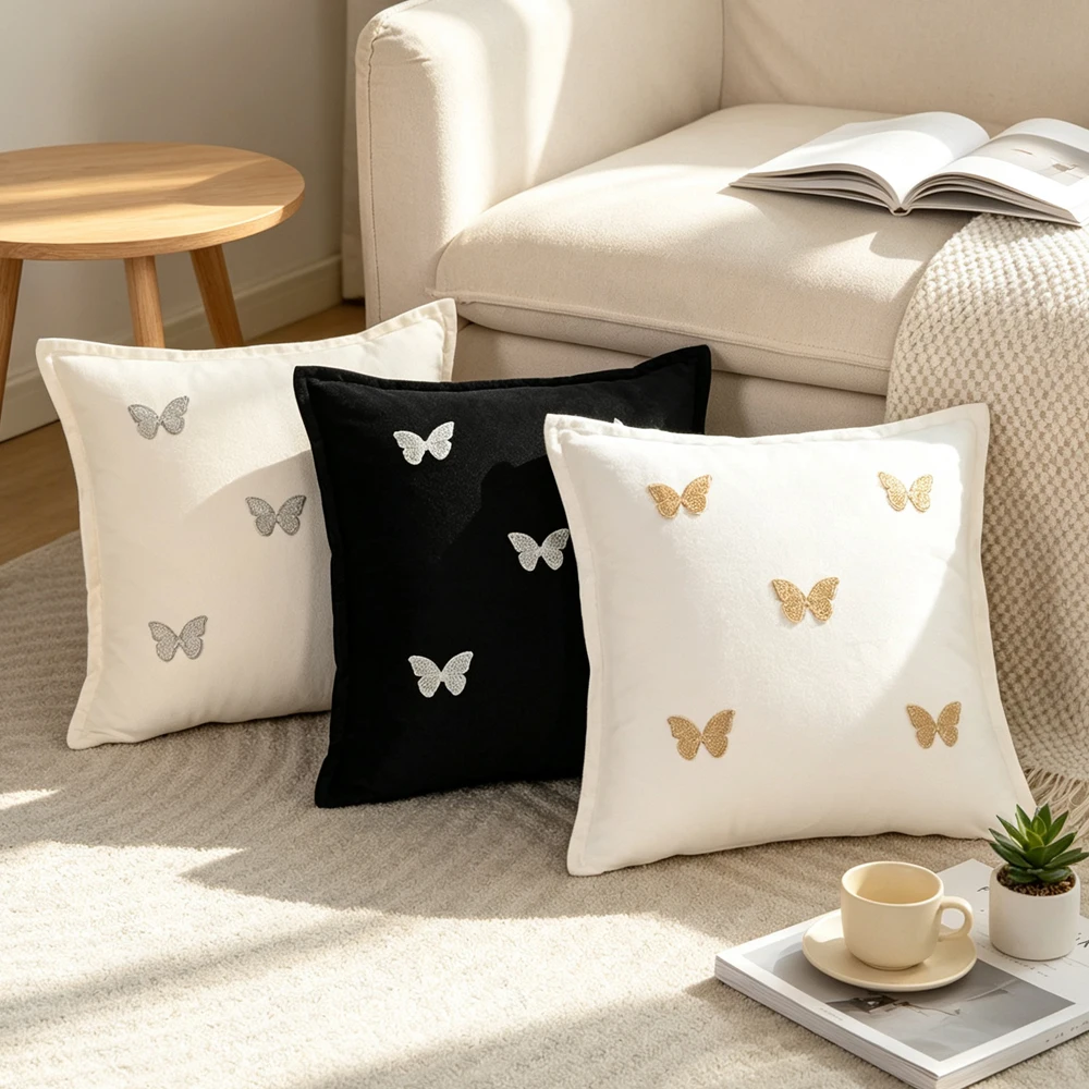 BUYNOW 1PC Luxury Dutch Velvet Pillowcase With Exquisite Edge Pressing  Delicate  Bow Decor Soft Sofa Bed Car Cushion Cover
