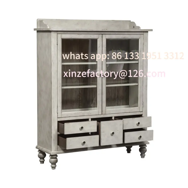 

Customizable Living room wooden tableware cabinet ceramic display cabinet with glass door and drawers
