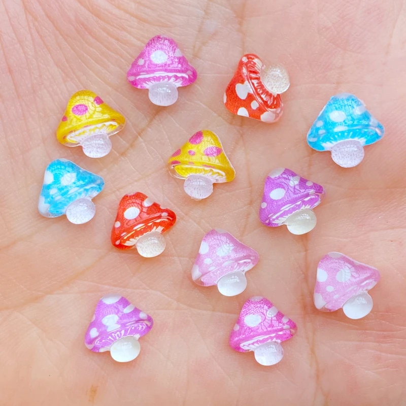 50pcs 3D Resin Nail Charms Shiny Mushroom Nail Parts Accessories Kawaii DIY Nail Art Decoration