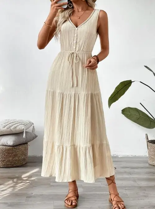 

Women's Dress Leisure Vacation Dress 2025 Summer New Texture Sleeveless Seaside Dress Leisure Vacation Style Elegant Dress