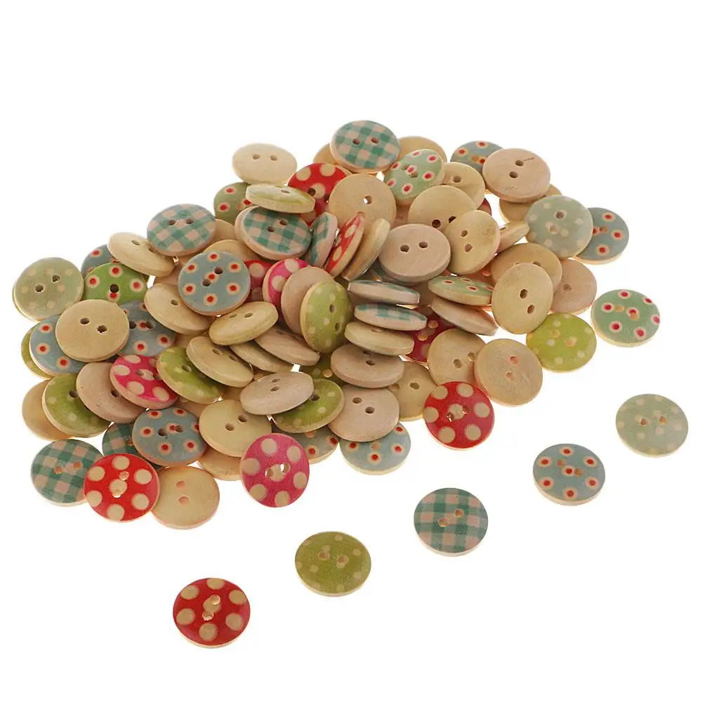 2X 100Pcs Assorted 2 Holes Wood Buttons for DIY Card Scrapbooking Embellishment