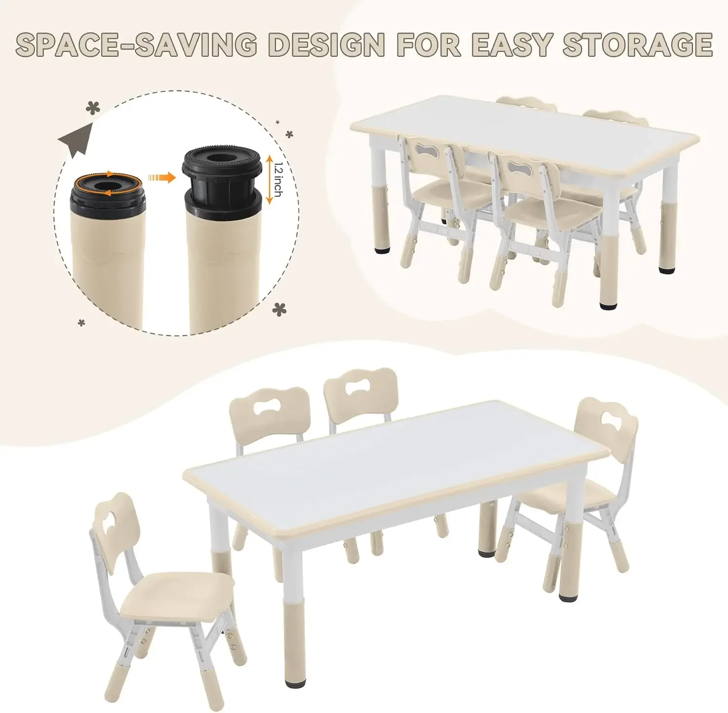 Kids Study Table and Chairs Set, Height Adjustable Toddler Table and Chair Set for Kids Ages 3-8, Graffiti Desktop