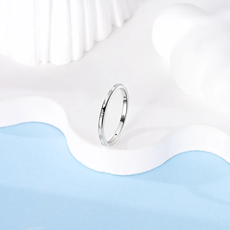 

100% 925 Sterling Silver Stars Moon Rings For Women Girls Wedding Anniversary Jewelry Gift