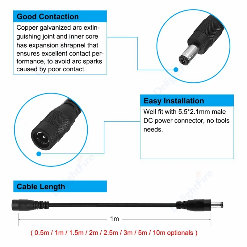 DC Cable 5.5mm x 2.1mm DC Power Cable Extension Cord 1M/2M/3M/5M/10M Male To Female DC Cable For CCTV Security Cameras LED Strip