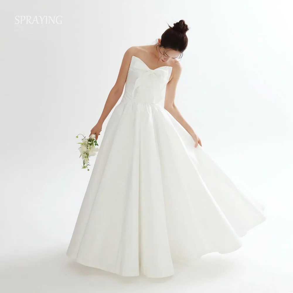 SPRAYING-vestido de novia sencillo de tafetán de marfil, sesión de fotos de Corea, cuello en V, línea A, vestidos de novia largos, corsé personalizado kurs 2026