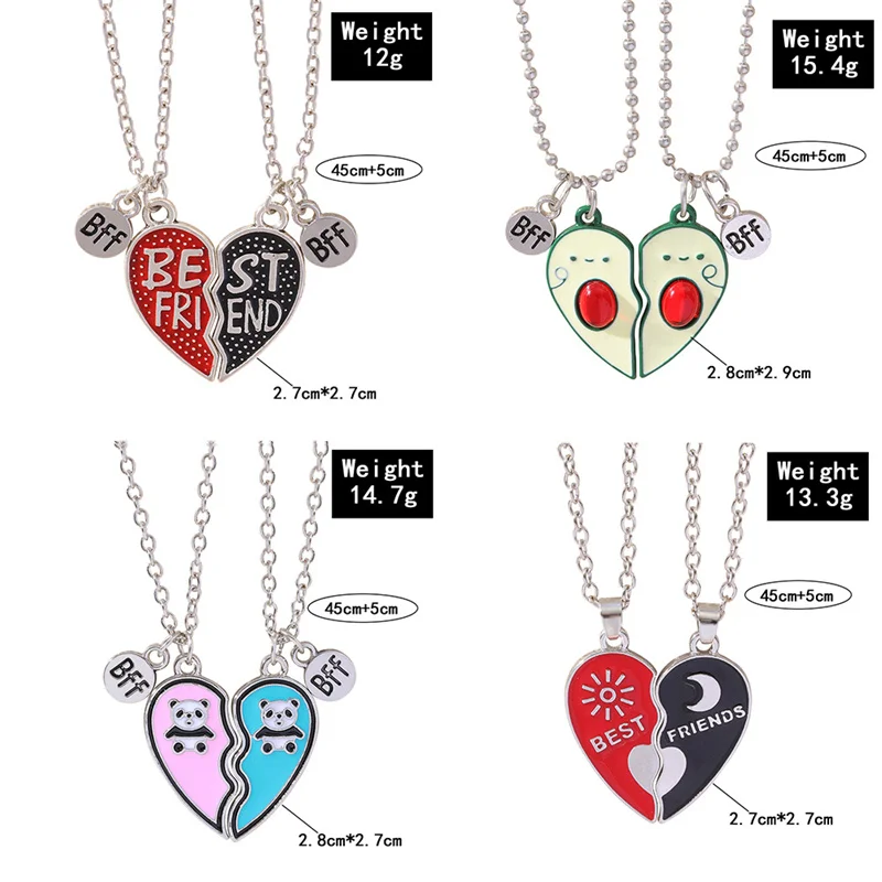 2 Pcs/Set Best Friends Pendant Necklace Broken Love Heart Women Chain Choke BFF Good Friendship Necklaces Jewelry Gifts for Kids