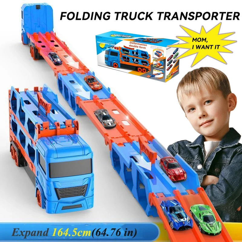 Kids Truck Transporter Ejection Car Folding Track Racing Alloy Vehicle Competitive Games Storage Boy Toy Children Novel Gift