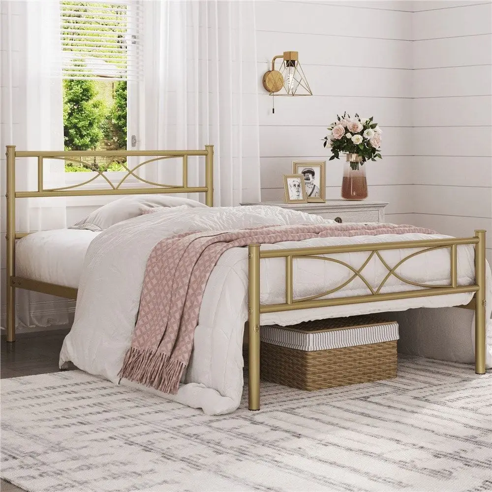 1PC 16.5inch Metal Platform Bed With Slat Support, No Box Spring Needed, Full Queen Size