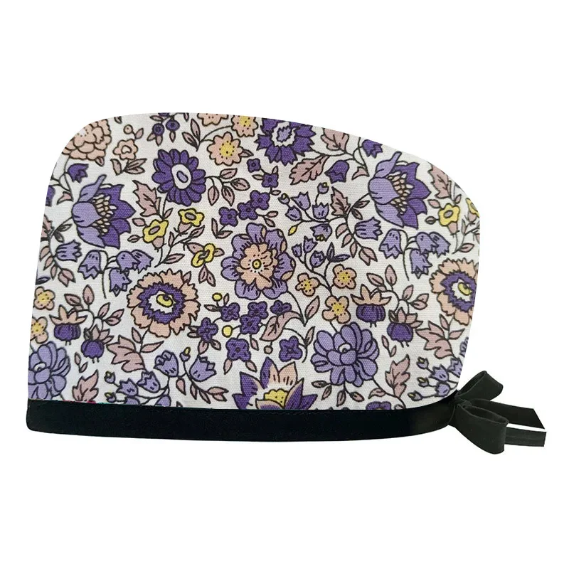 100% coton dessin animé imprimé fleur casquette d'allaitement dames dentiste casquette clinique pour animaux de compagnie infirmière chapeau laboratoire gommage casquette esthéticienne accessoires