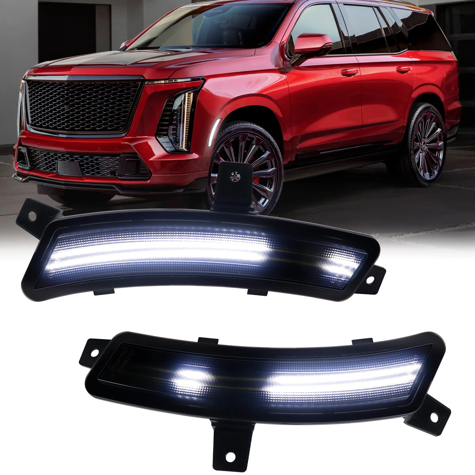 Smoked Lens Front Bumper Dynamic Scan White LED Side Marker Lights For 2025 2026 GMC Yukon XL Chevy Chevrolet Tahoe Cadillac Escalade