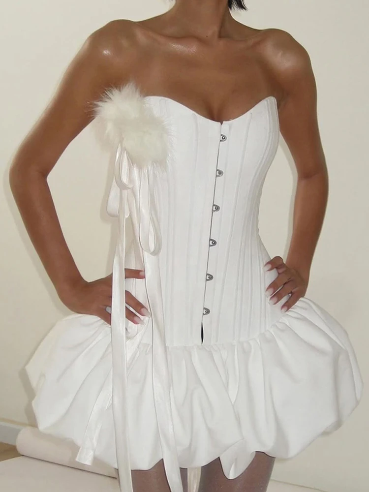 Strano gatto sexy abito a palloncino donna monopetto San Valentino banchetto festa elegante clubwear irregolare senza spalline aderente