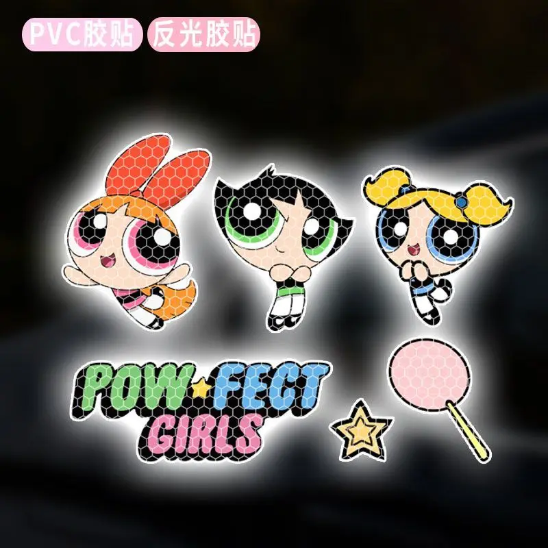 Powerpuff Girls Night Reflective Stickers Self-Adhesive Helmet Stickers Motorcycle Covering Scratches Night Warning Stickers