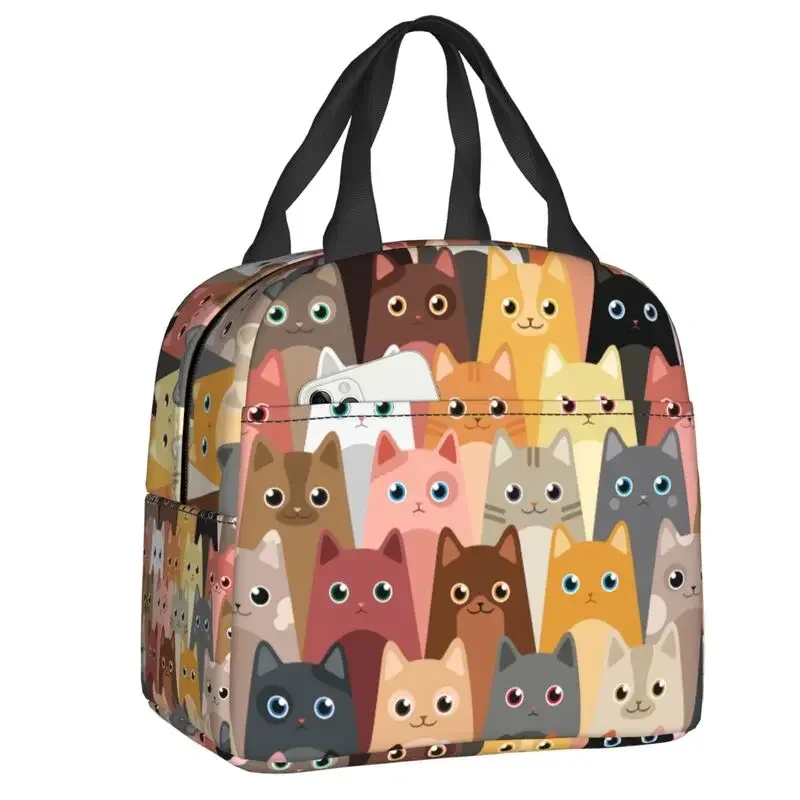 Cute Cats Cartoons Pattern Lunch Bag Men Women Warm Cooler Insulated  Box for Student School Work Food Picnic Tote Bags