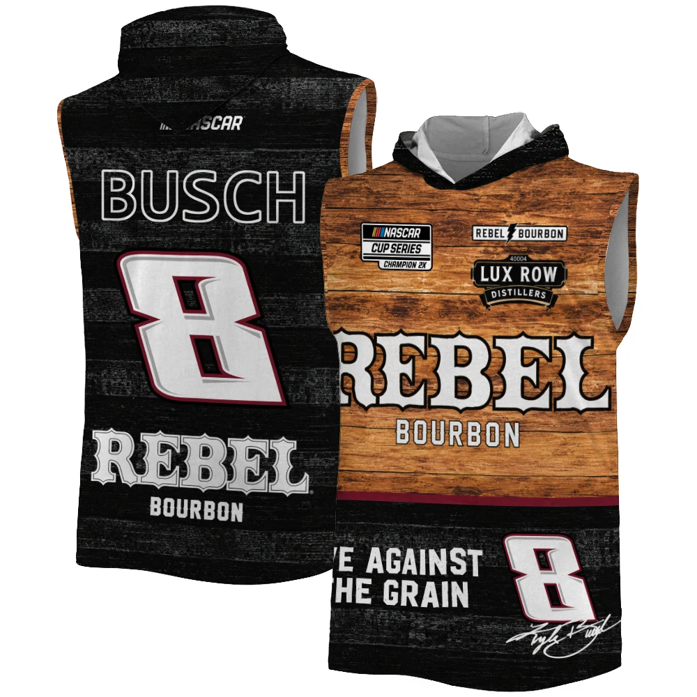Men's Kyle Busch Rebel Bourbon Hooded Tank Breathable Nascar Racing Sports Tank Tops Youth Street Casual Sleeveless Hoodie 2026