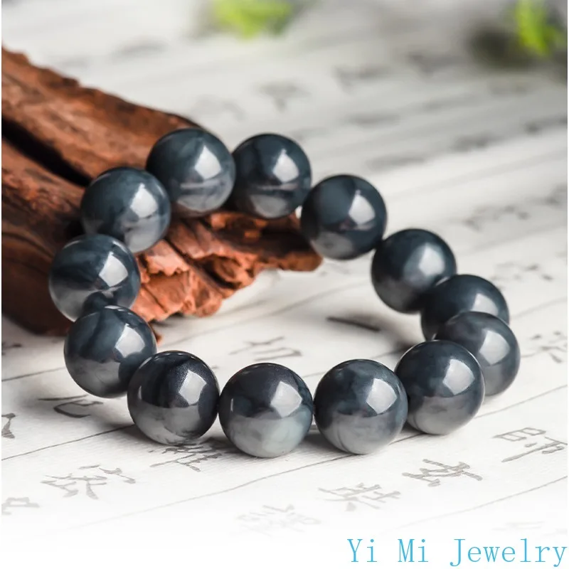 Authentic Natural Hotan Jade Black Jade Beads Jade Hand String Beads Bracelet Fashion High-end Men and Women's Jade Bracelet