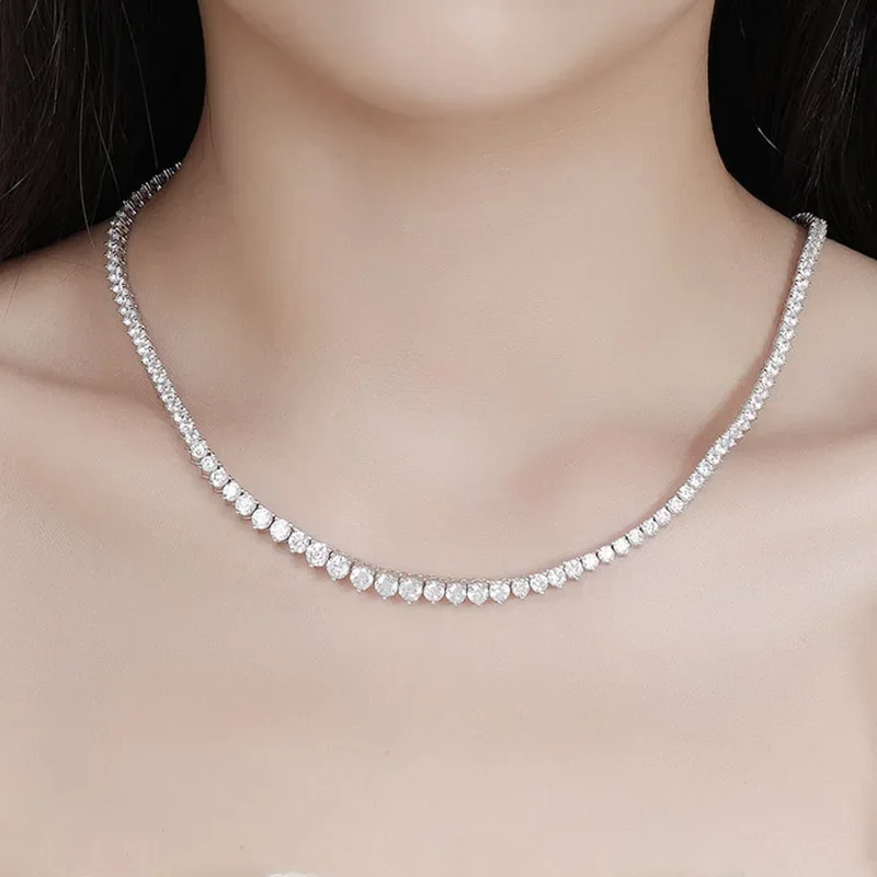 EWYA 3 Claw 0.4CT 4.5mm Gradient Full D Color Moissanite Diamond Tennis Necklace for Women 925 Silver GRA Certified Neck Chain - Image 5