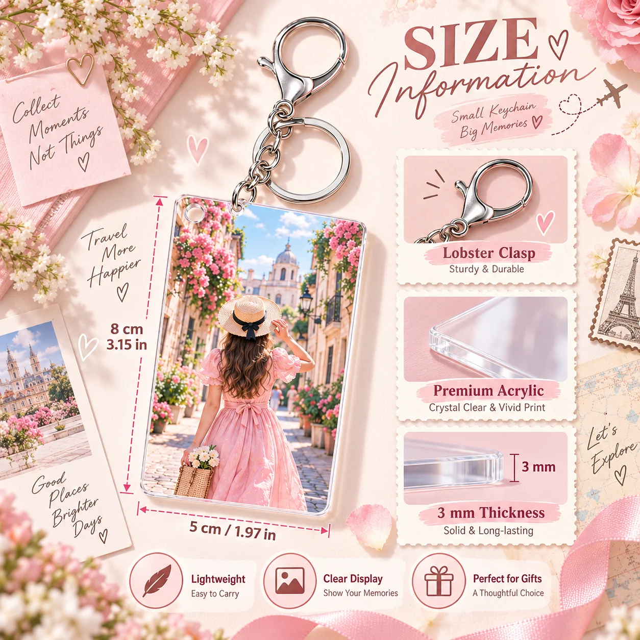 Custom Acrylic Rectangular Keychain Personalized Memorial Gift Unisex UV Print Picture for Men Women Bag Pendant Decor