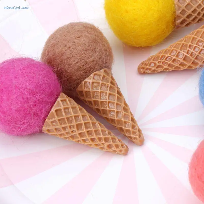 Mini Woolen Newborn Ice Cream Stuffed Baby Photography Props Photo Shot 6x3cm Ice Cream Shpe Felt Ball