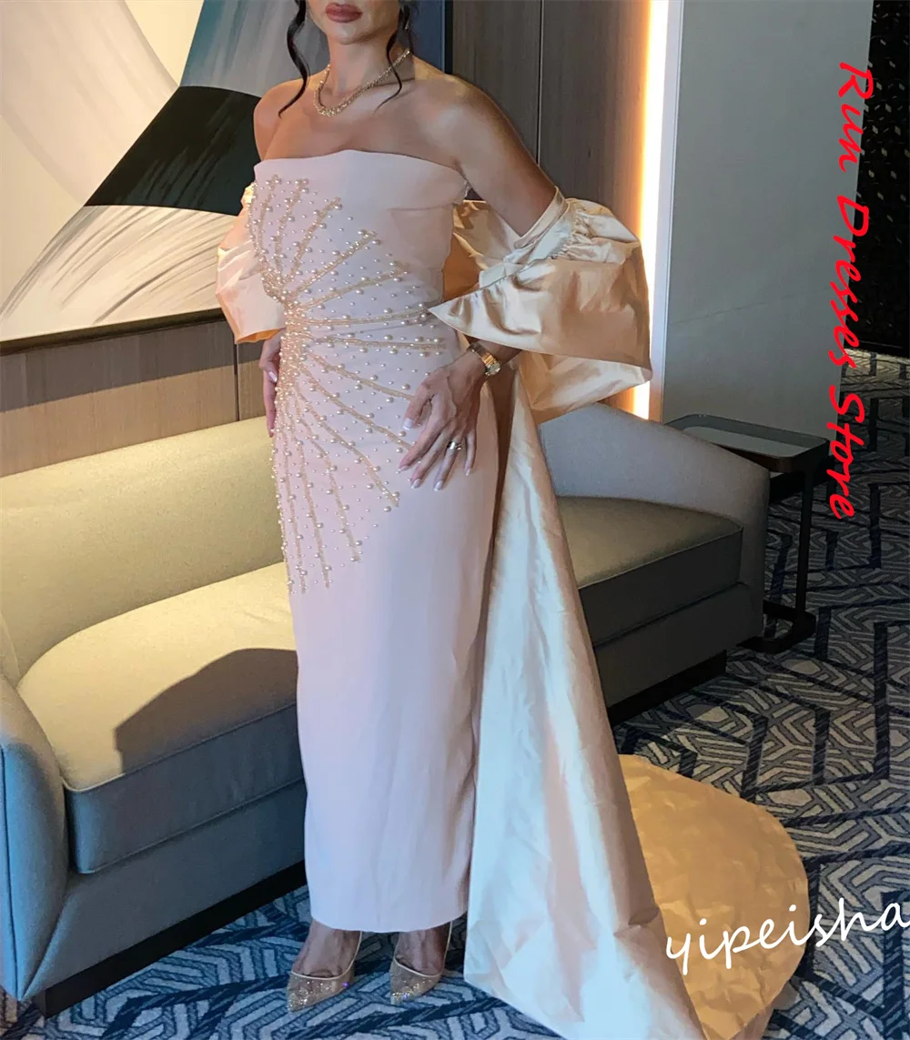 Customized Elegant Off-the-shoulder Sheath Sweep/Brush Prom Dresses Beading s Formal Occasion Gown vestidos de fiesta فستان سهرة