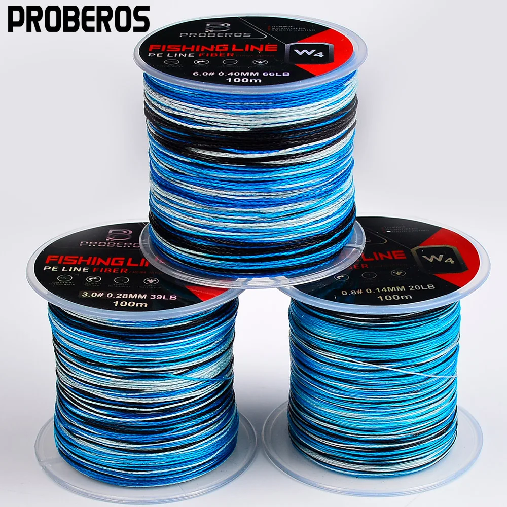 PROBEROS 100m Fishing Line Braided PE Line 4 Strands 18-66LB Multifilament Anti-bite Fishing Line Outdoor Fishing Accessories