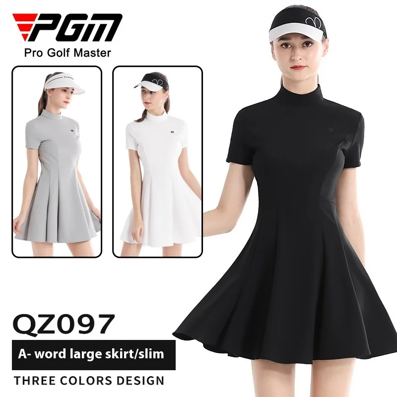 

PGM summer golf women slim waist slimming A-line dress short sleeve dress set Korean version of golf clothing