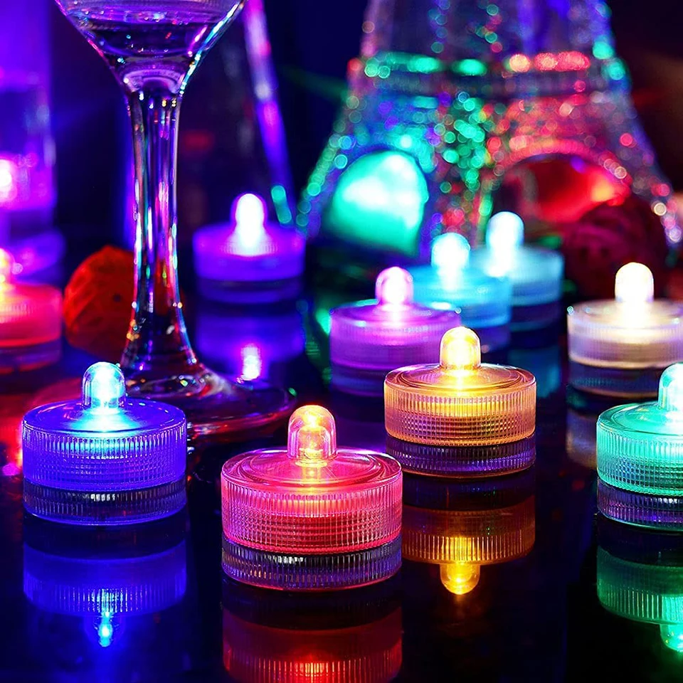 12Pcs Flameless LED Electronic Candle Dropping Underwater Tea Light Submersible Led Lamp Christmas Halloween Wedding Home Decor