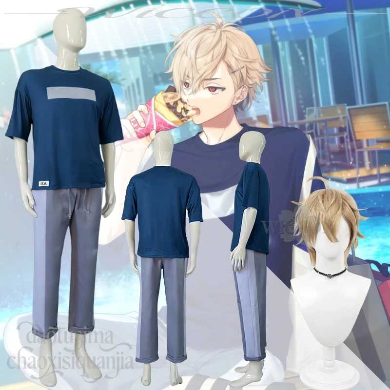 

Anime Game 18TRIP Cosplay Day2 Kurama Ushio Costume Navy Blue T-shirt Pants Casual Style Suit Wigs Christmas Halloween Party Cos