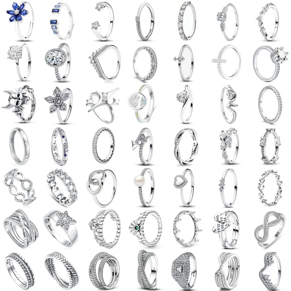 Hot Selling New 925 Silver, Pentagram, Pearl, Heart-Shaped Ring Suitable for European Women's Holiday Gifts, Exquisite Jewelry