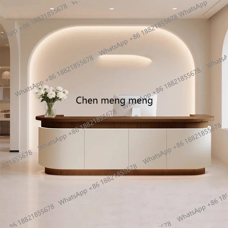 

Промышленные деревянные стойки ресепшн: изогнутые, современные, с простыми ящиками, для салонов красоты