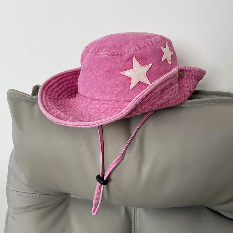 Retro Y2K Spice Girls Style Fisherman Hat Summer Cowboy Sun Cap Travel Photo Bob Panama Women Outdoor Hiking Sunshade Bucket Hat