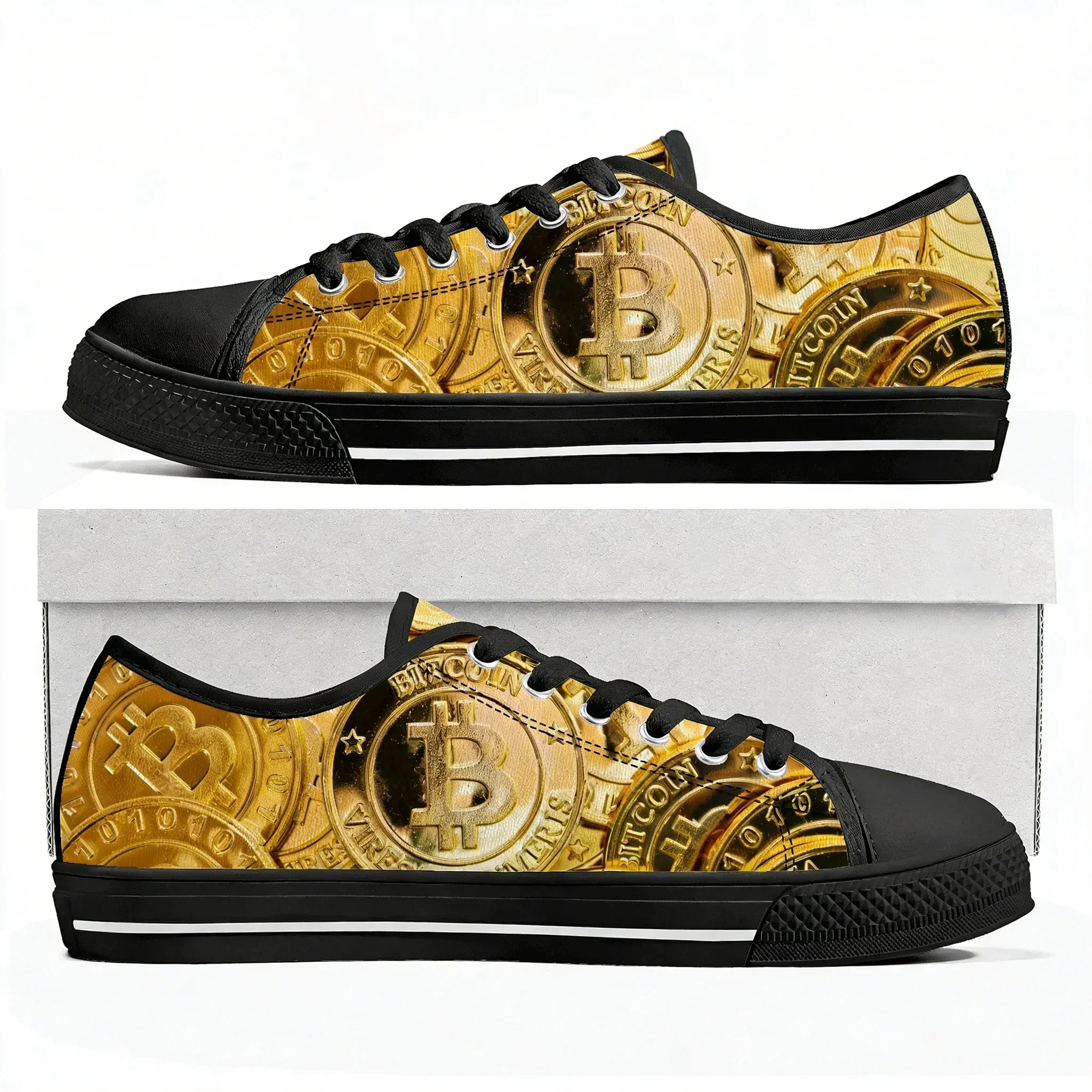Bitcoin Low Top Sneakers Cryptocurrency Miner BTC Coin Mens Womens Canvas Sneaker Couple Shoes Custom Shoe