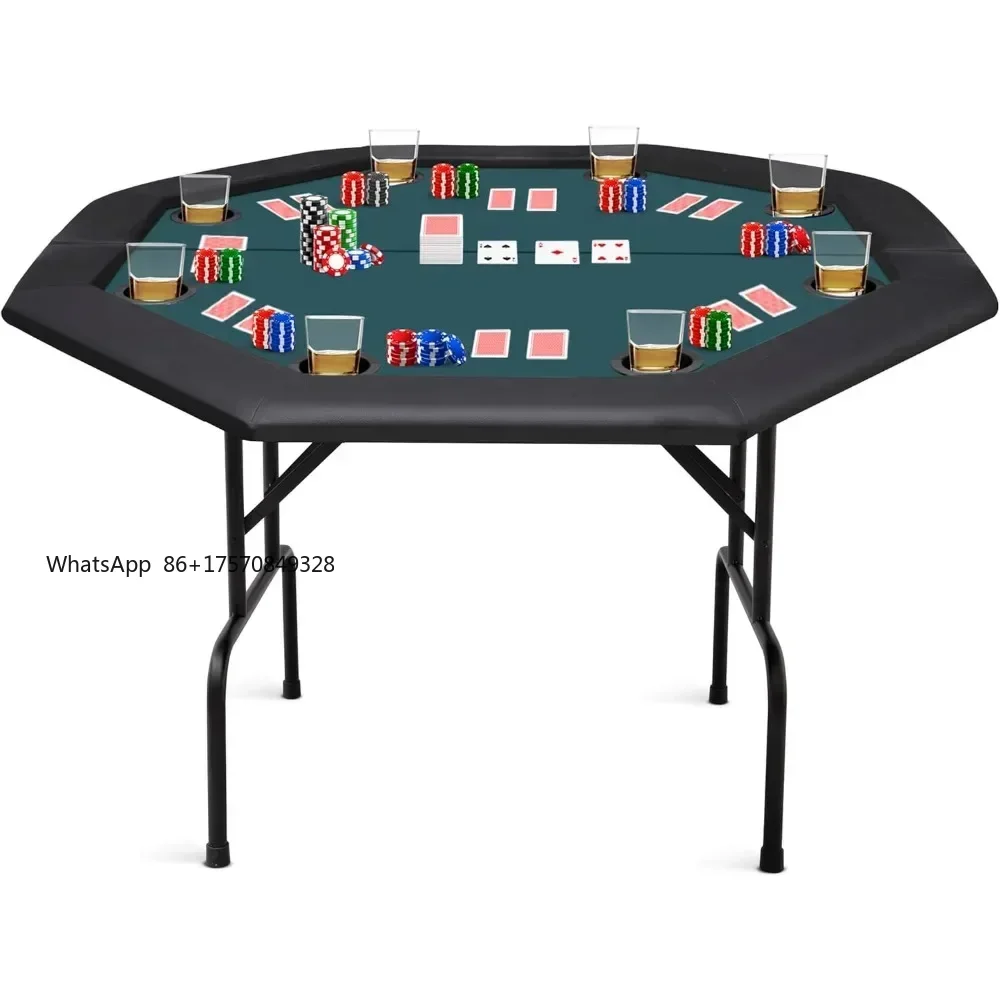 

Poker Table 8 Player Portable Poker Table Foldable Poker Table with Casino Grade Felt Cushioned Armrest and 8 Cup Holder