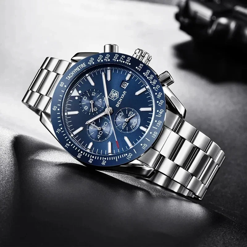 BENYAR 5140 Top Brand Men Quartz Watch, Casual Sports Military Chronograph Wristwatch, 30M Waterproof Luxury Men Watch Reloj Hom