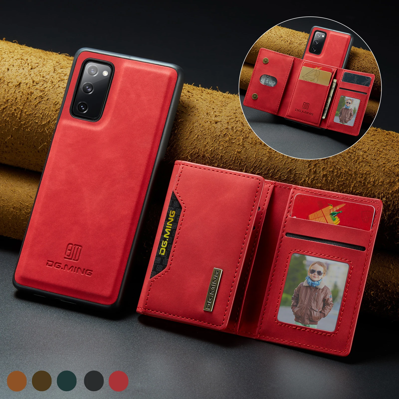 

DG.MING 2 in 1 Magnetic Detachable Leather Wallet Phone Case For Samsung Galaxy S20 FE S21 Plus Ultra M2 Series