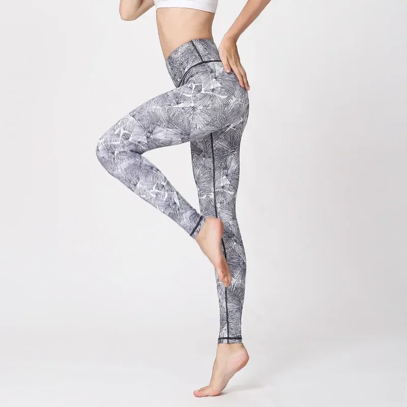 Women Breathable Quick Drying High Stretch Sexy Leggings Ankle-length Floral Printing Sports Fitness Gym Leggings 7Z