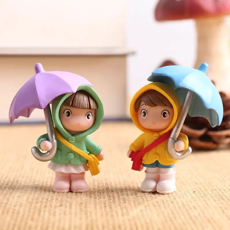 Cute Umbrella Couple Car Interior Decoration Mini Handmade Desktop Display Doll Ornament Little People Figures Action