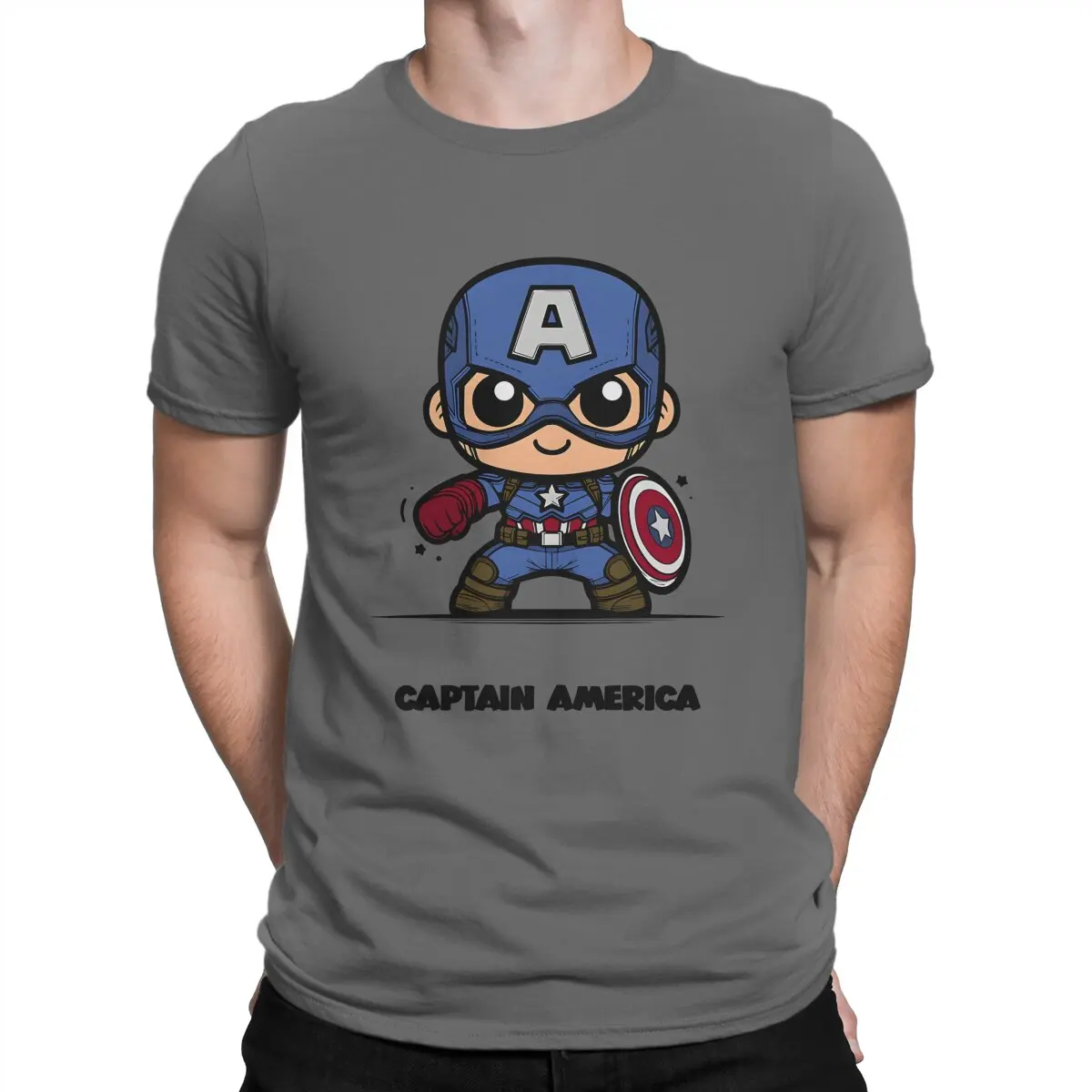 Captain America Sticker_1 T Shirts Men Cotton Leisure T-Shirts Round Neck Marvel Captain America Tees Short Sleeve Tops Graphic