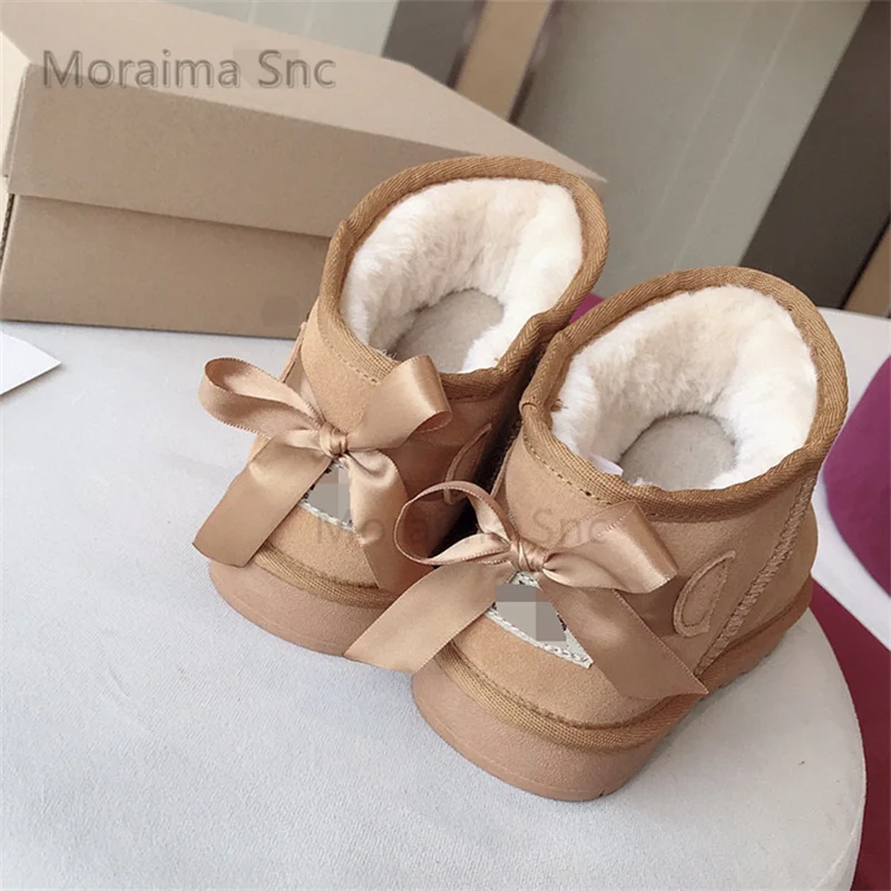 Plush Cotton Shoes Winter Warm Snow Boots for Women Butterfly Knot Round Toe Ankle Boots Concise Thickened Warm Women's Shoes