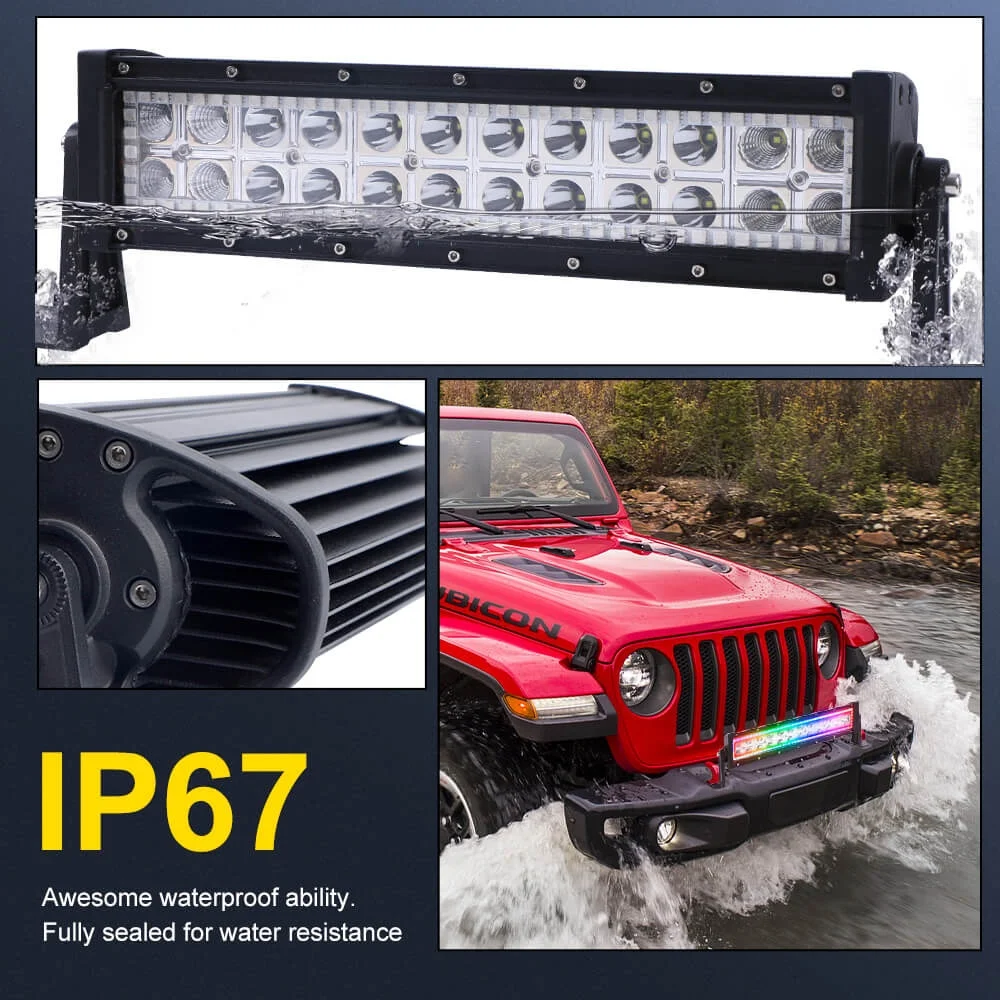 شريط إضاءة LED Halo RGB مقاس 13.5 بوصة 72 وات، مع أوضاع وامضة مطاردة، شعاع كومبو للفيضانات على الشاحنة ATV UTV للطرق الوعرة لسيارة جيب