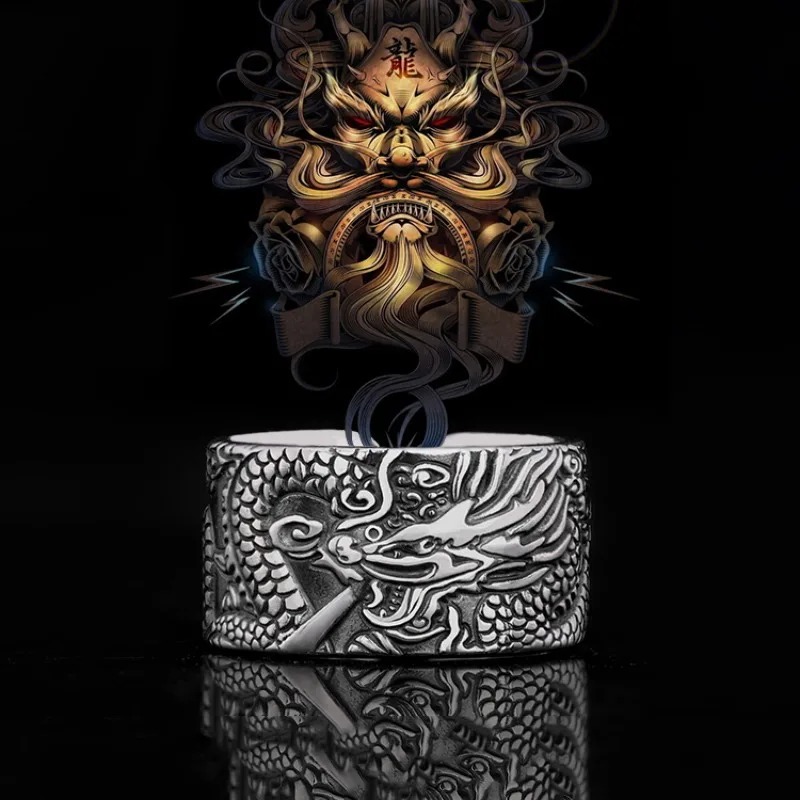 

S999 sterling silver men's and women's retro trend dragon ring personality simple ethnic style open ring jewelry