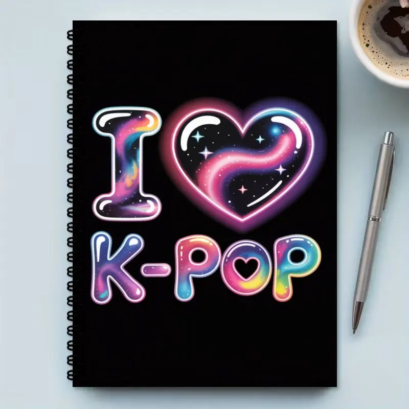K-POP Notebook|Spiral Binding Notebook A5 with Neon Bubble K-POP Design-Perfect,Dreamy Cosmic Galaxy Theme with Stars and Hearts