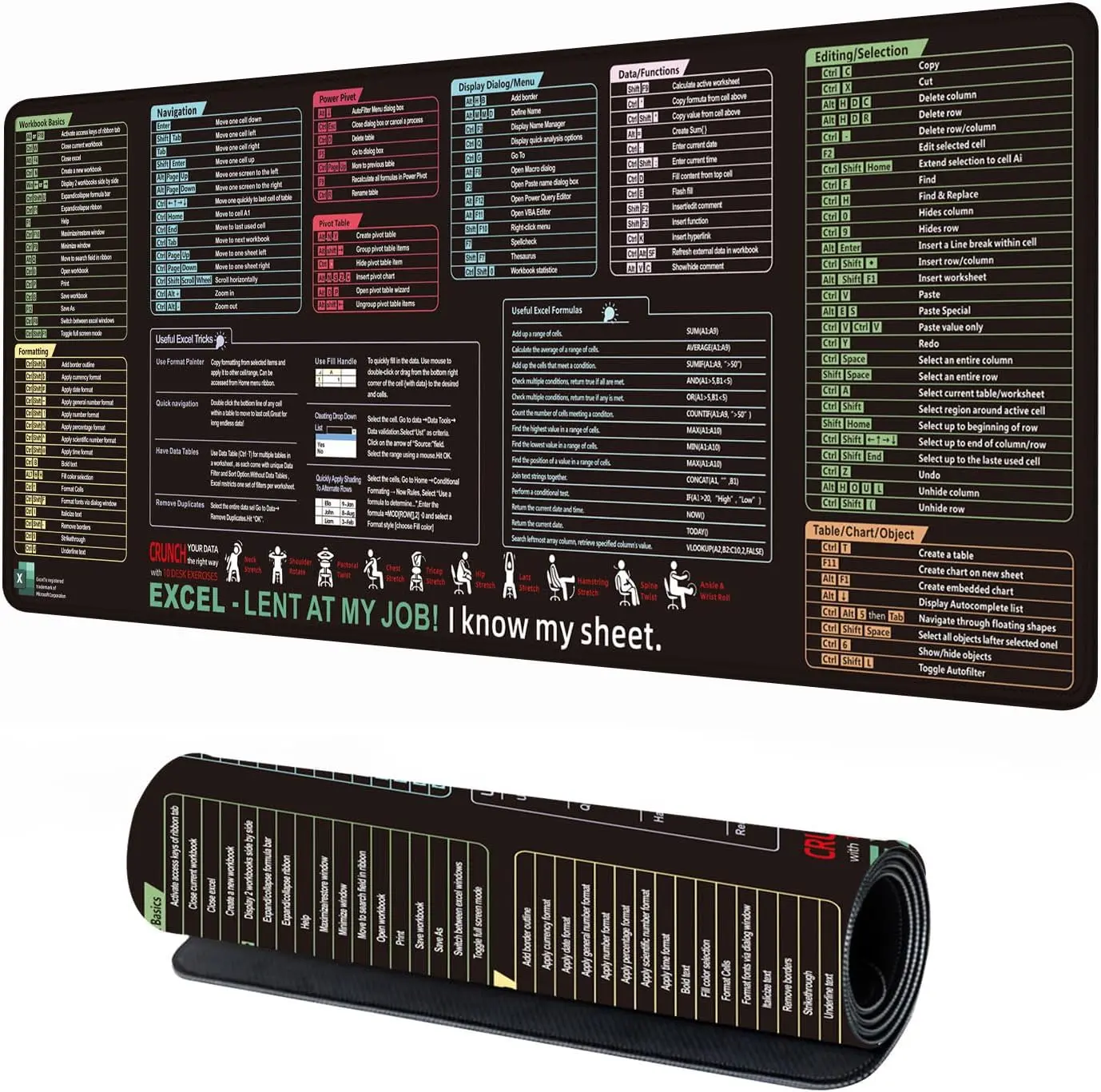 

Excel/Word/Power Point/Windows Mouse Pad, Excel Shortcut Keys Mouse Pad - Extended Large XL Cheat Sheet Gaming Mousepad,Non-Slip Stitched Edge Large Gaming Desk Pads,Office Keyboard Mat, 31.5"x11.8"